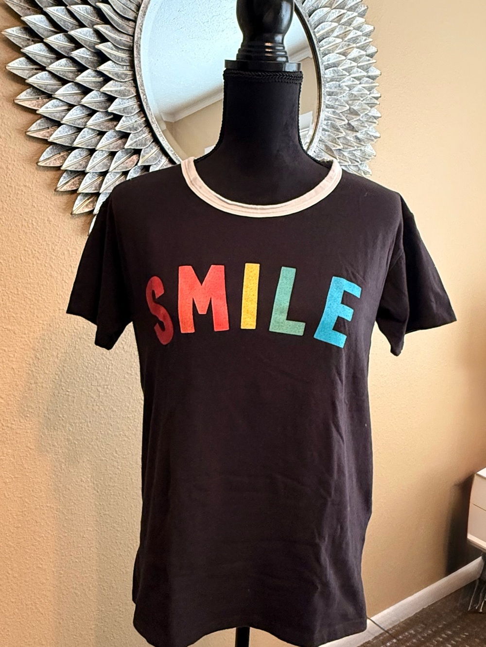 Women’s Black Cotton SMILE Tee - Small